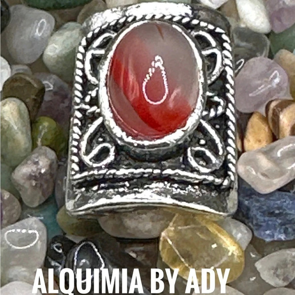 Adjustable Silver and crazy lace Agate Victorian western vintage gem ring - Picture 1 of 8